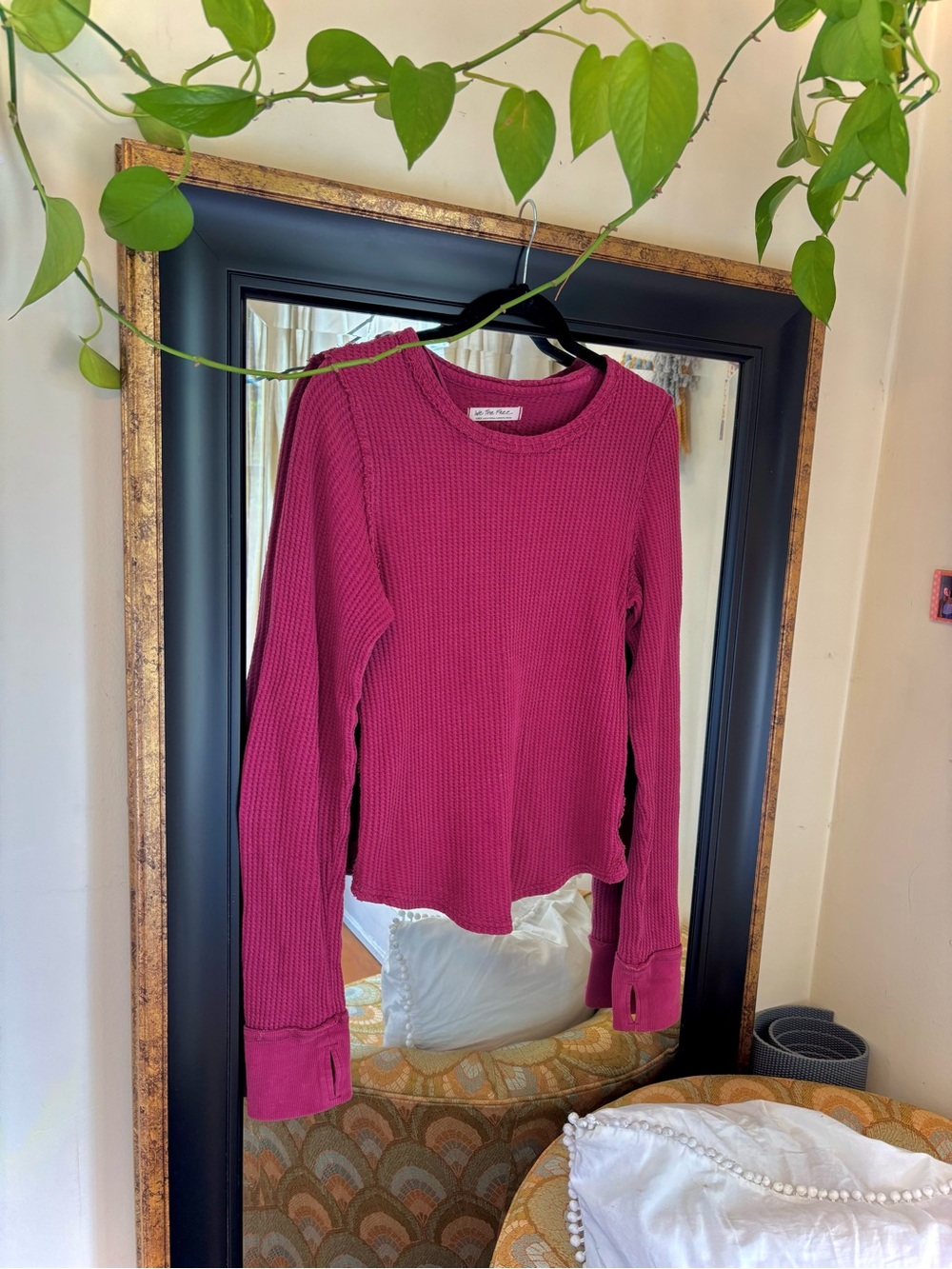 Free people Berry Waffle Knit Long Sleeve Top